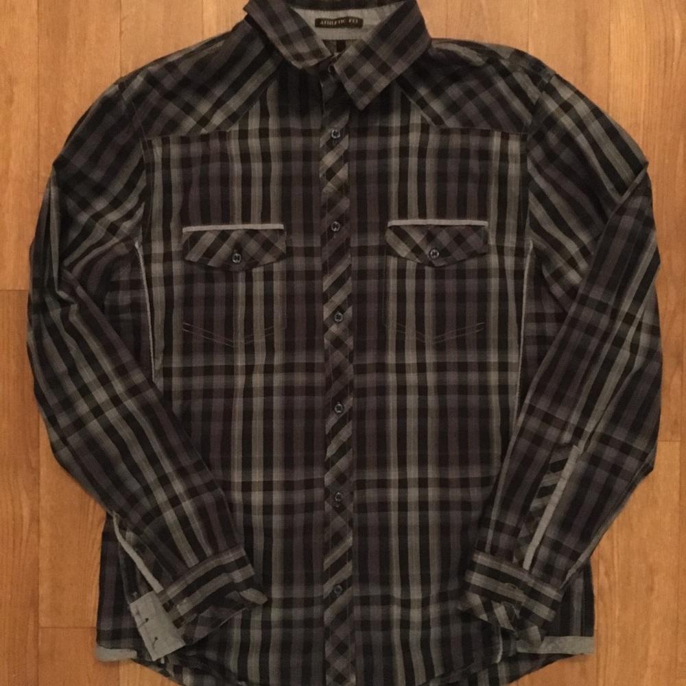 Helix patterned button up long sleeve blue